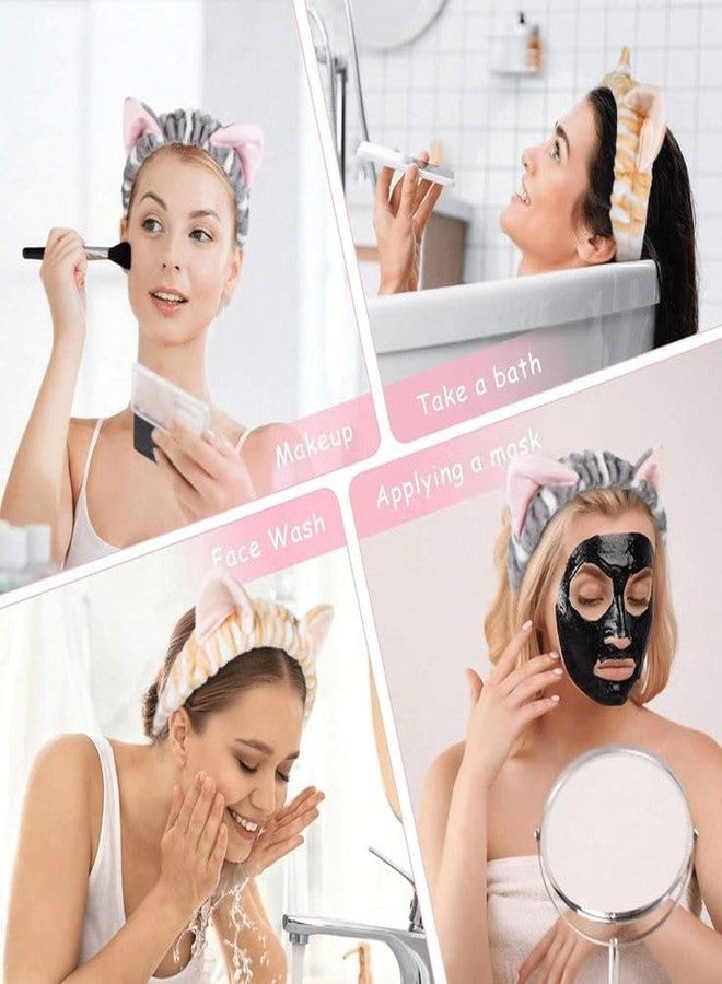 TEBIEKOY طوق رأس سبا على شكل آذان قطة من TEBIEKOY لغسل الوجه والعناية بالبشرة والمكياج، أطواق رأس مرنة على شكل حيوانات للنساء والفتيات، مصنوعة من الصوف المرجاني الناعم، إكسسوارات شعر وغسول للوجه، هدايا عصرية، قطعتان - Image 4